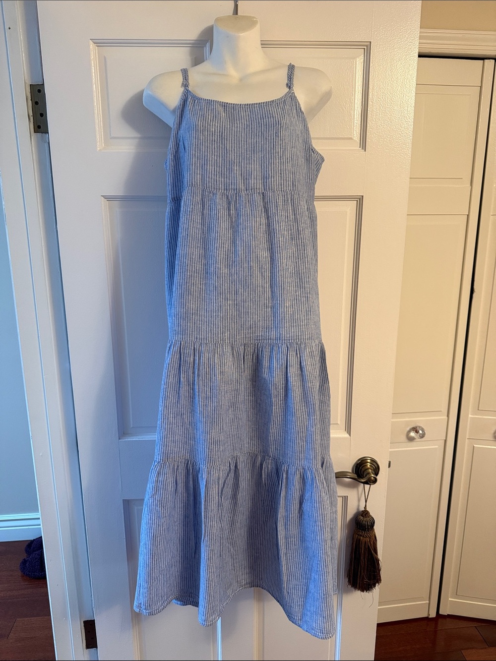 beachlunchlounge Blue Stripe Tiered Midi Sundress